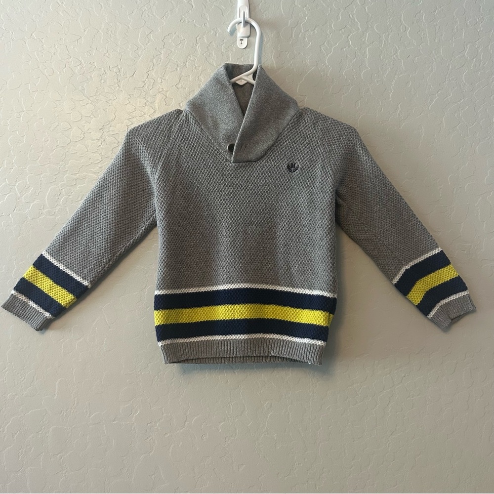 Mayoral gray, navy, white and yellow mock turtleneck knit sweater size 8